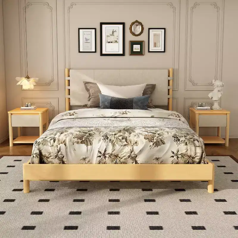 Queen/King Bed Frame Set with 2 Nightstands, Wood Platform Bed with Headboard & Matching Bedside Tables - ModernLuxe