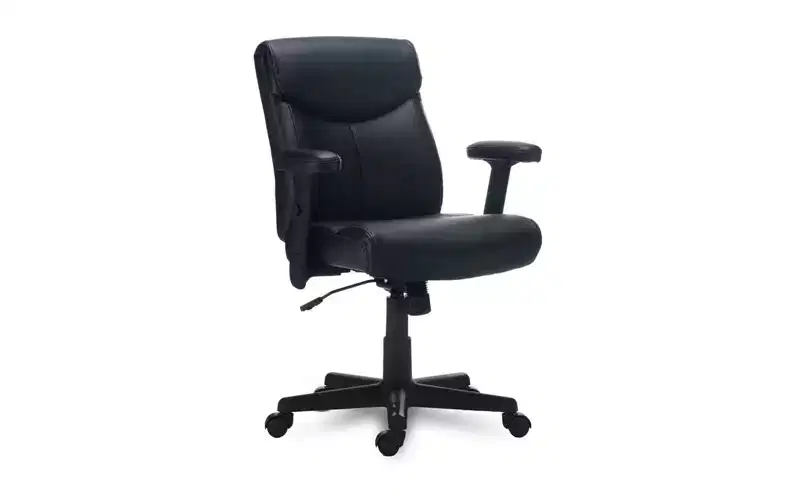 Leather Task Chair, Supports Up to 275 lb, Black Seat/Back, Black Base