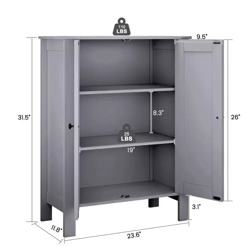 Bathroom Floor Storage Cabinet, Freestanding Bathroom Storage Unit with 2 Adjustable Shelves, 11.8 x 23.6 x 31.5 Inches
