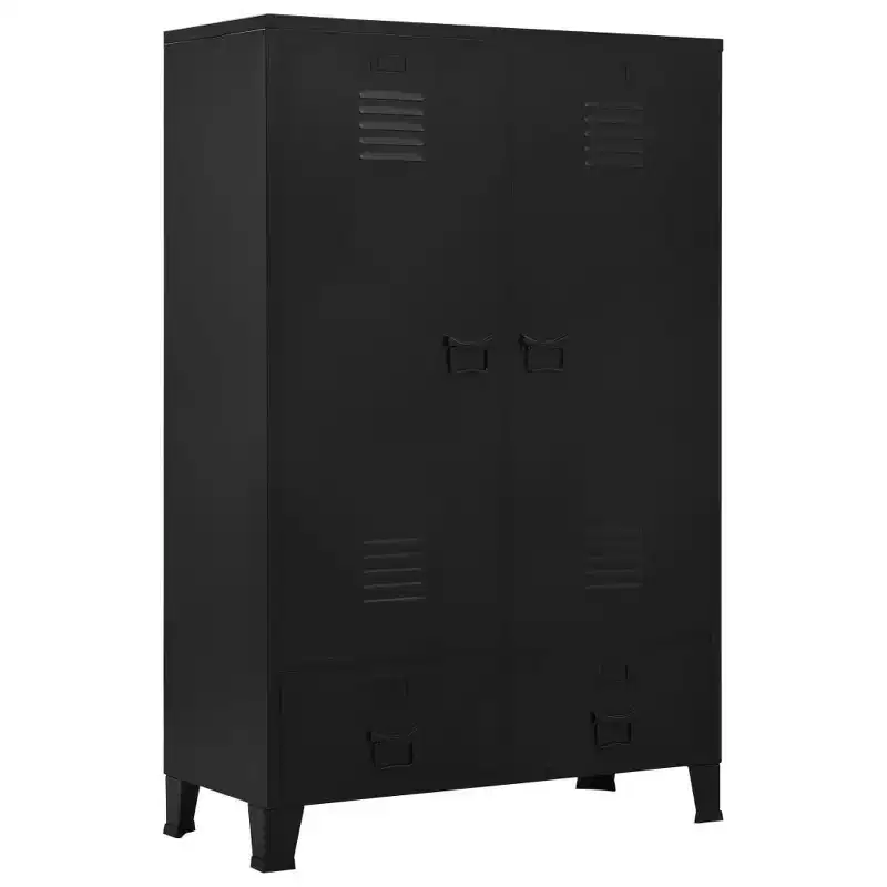 Compact Industrial Steel Wardrobe - Black (35.4