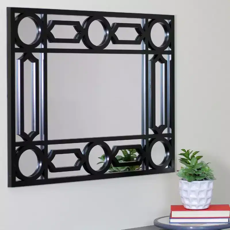 Black Framed Geometric Style Rectangular Wall Mirror, 29.5