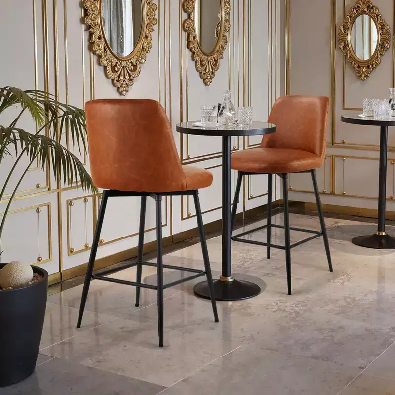 Bar Stool Set of 2, 27 Inch Counter Height Swivel Stools, PU Leather Barstools with Backrest & Metal Legs, Brown