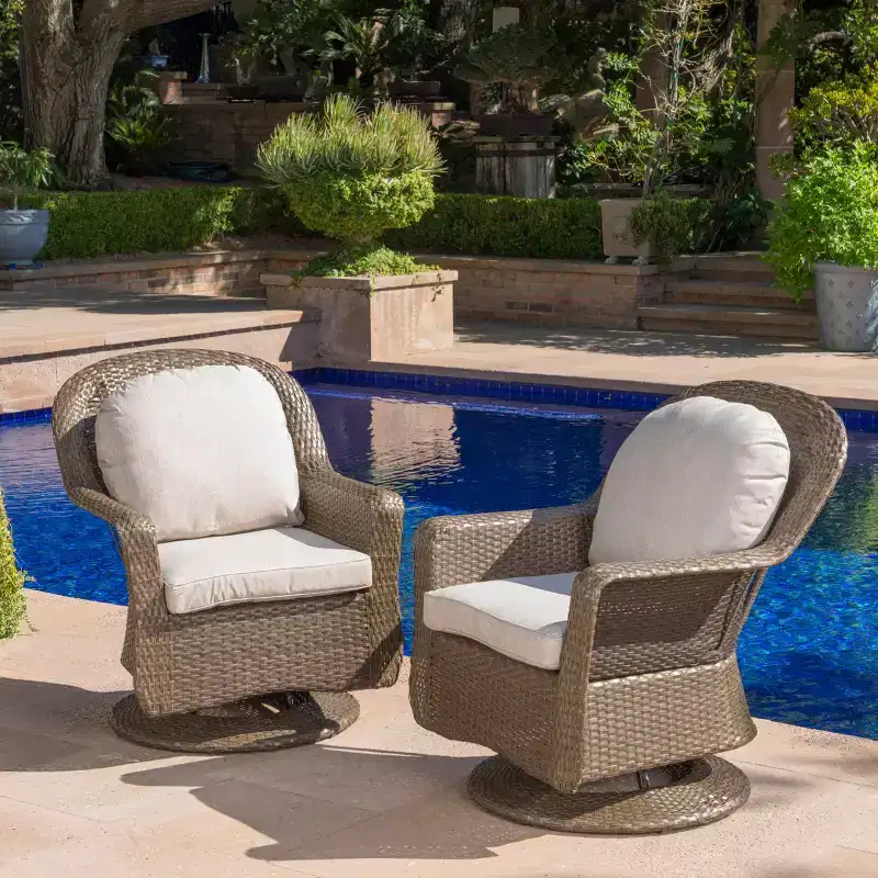 Christopher Knight Home Liam Outdoor Wicker Swivel Club Chairs with Cushions (Set of 2)