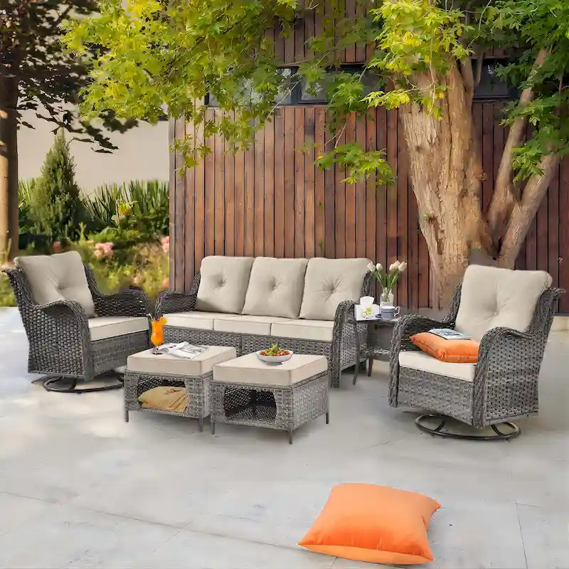 Patio Set-6 Piece Outdoor Patio Furniture Set with Swivel Rocker Chair