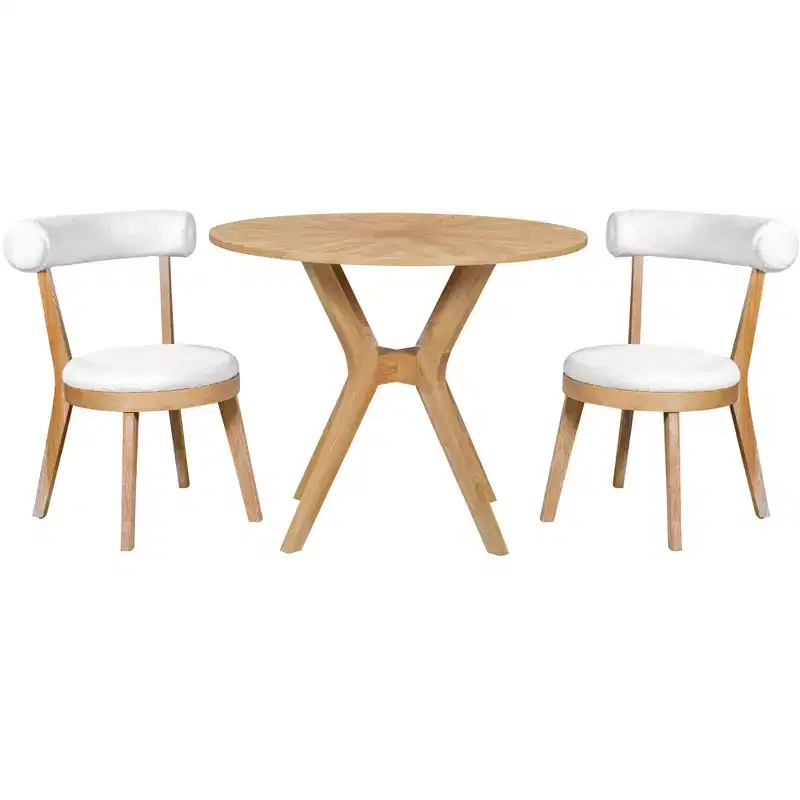 3 Piece Round Dining Table Set for 2, Dining Set Kitchen Table Set Breakfast Nook Table Set with 2 Upholstered Dining Chairs - ModernLuxe