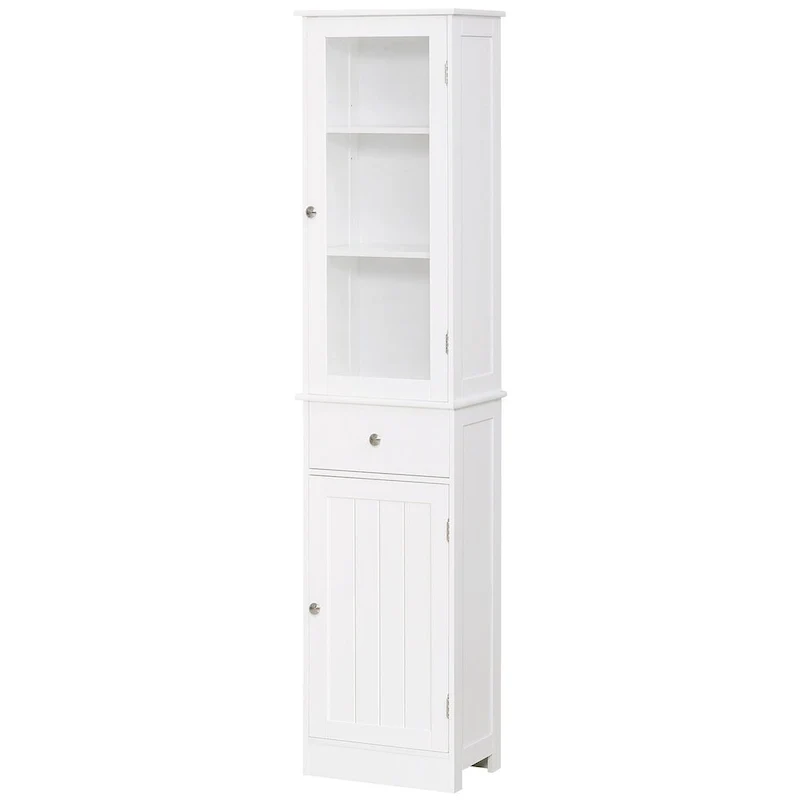 Slim Bathroom Storage Cabinet with Acrylic Door, Drawer and Shelves