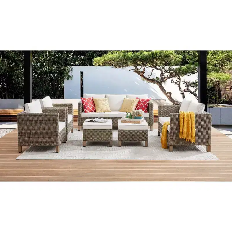 6 Piece Conversation Patio Set with Cushions and Fire Pit Table