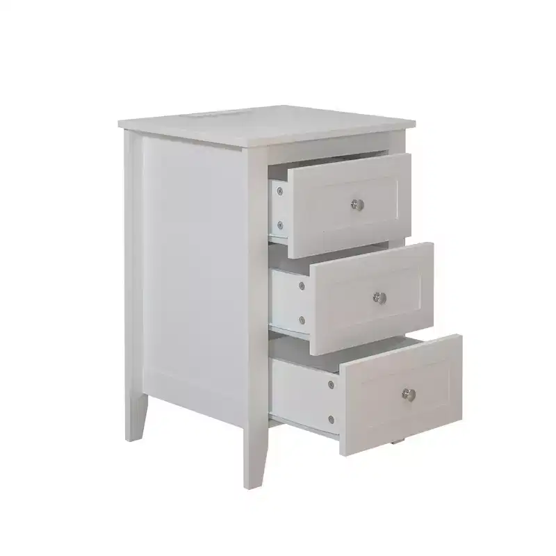 White 3 USB Charging 3 Drawer Nightstand for Bedroom Living Room
