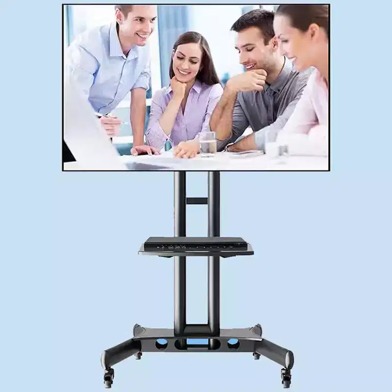 Acekool Rolling TV Cart Stand for 32-65 Inch Screens, Mobile Adjustable TV Stand with Wheels, Home Office, Black