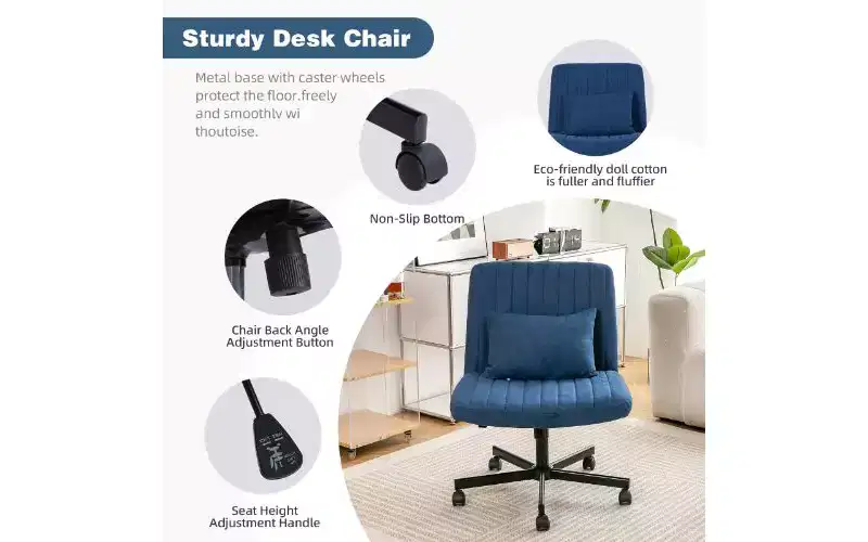 Modern Linen Swivel Criss Cross Chair, Ergonomic Office Chair, Height Adjustable Home Office Desk Chair, Versatile Armless Chair with Wheels