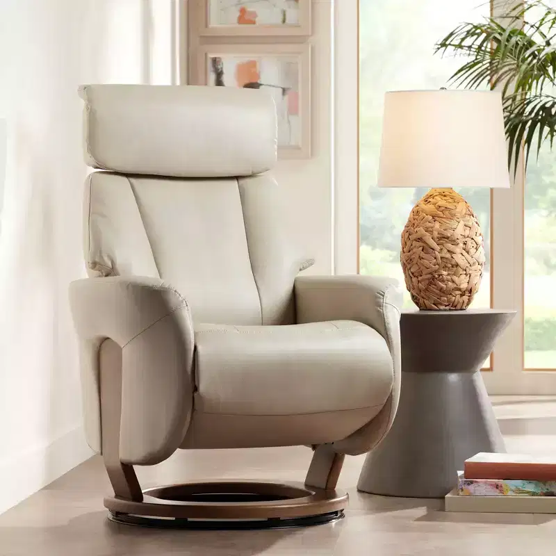 Taupe Faux Leather 4-Way Swivel Recliner Chair with Adjustable Headrest and Footrest