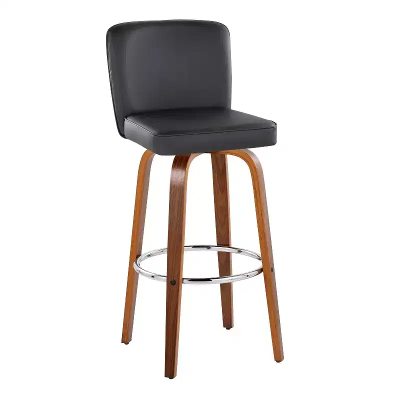 LumiSource Set of 2 Henry Barstools Walnut Wood/Black PU/Chrome Metal