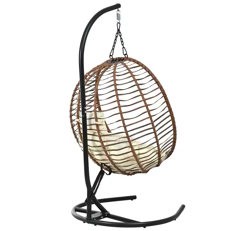 Whisen Single Person Folding Egg Chair with Stand, Hammock Swing Chair with Adjustable Anti-Slip Feet