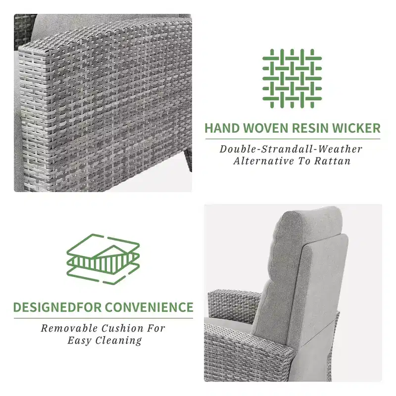 Wicker Recliner Chair with Adjustable Back & Footrest,150 Lay Flat Rattan Reclining Patio Chair with Extendable Side Table & Air Pump