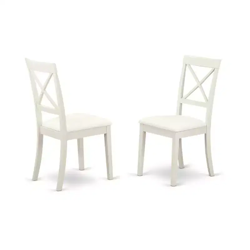 Dinette Chairs Faux Leather Linen White Set of 2