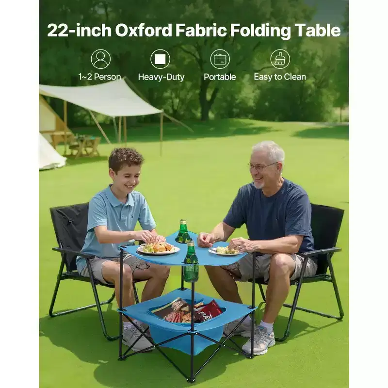 AEELLEEA Folding Portable Camping Table with 4 Cup Holders, Oxford Fabric Outdoor Picnic Table