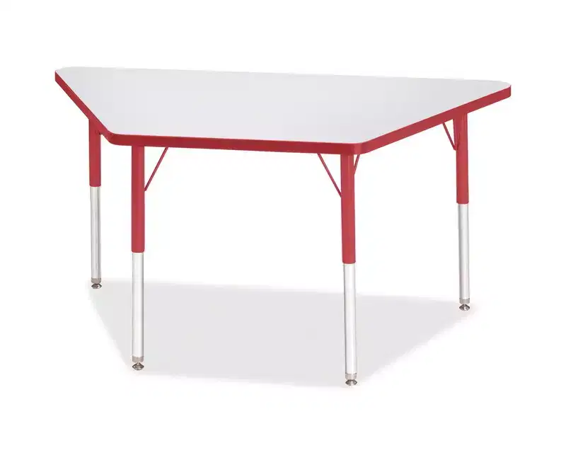 Jonti-Craft Berries Adult-Size Gray Laminate Trapezoid Table (24 x 48) in Red