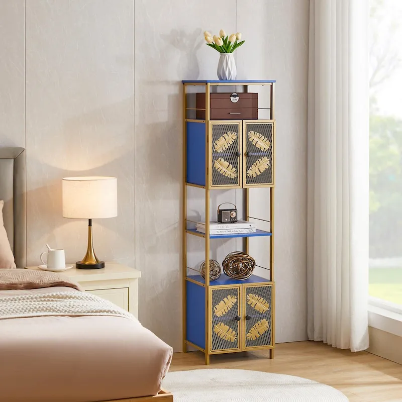 Tall Large Freestanding Storage Cabinet with Open Compartments and 2 Cabinets with Doors