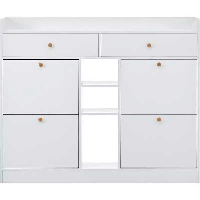 Acekool Modern Shoe Cabinet, 3-Tier Flip Drawer Shoe Organizer, Holds 19 Pairs, Entryway Storage, 50.7x9.4x42.5, Minimalist Design