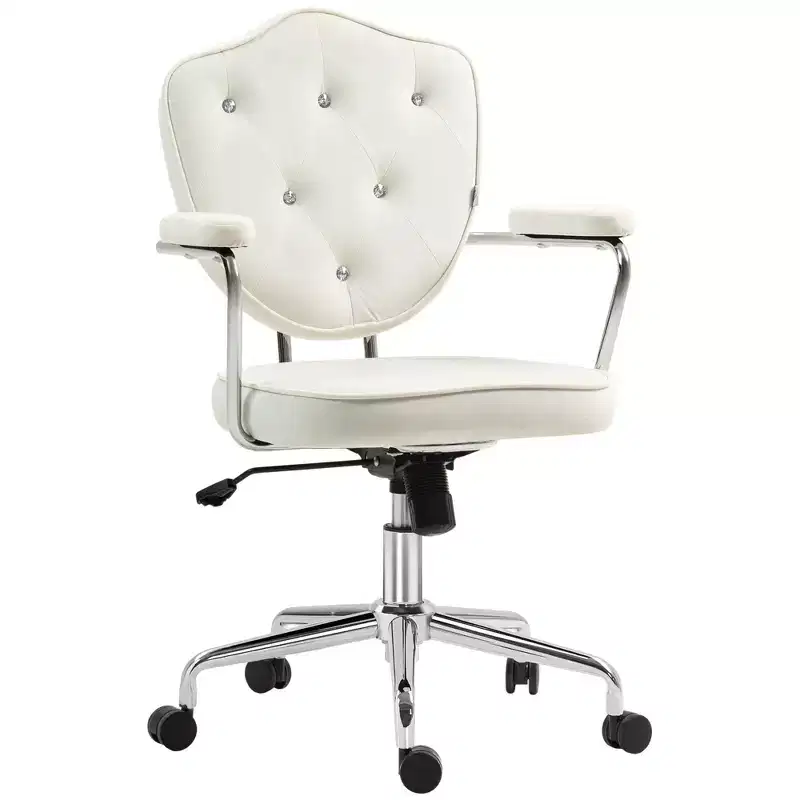 Cute Office Chair, Desk Chair with Button Tufted Velvet-feel Fabric, Swivel Computer Vanity Chair