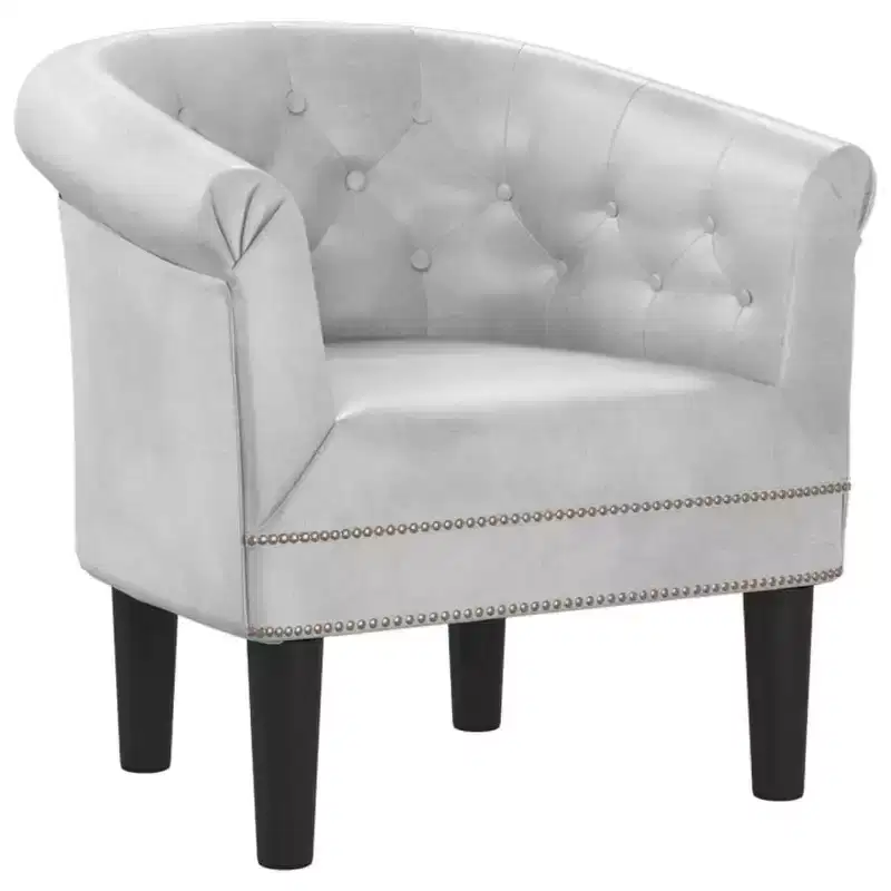 Silver Faux Leather Tub Chair for Living Room or Office