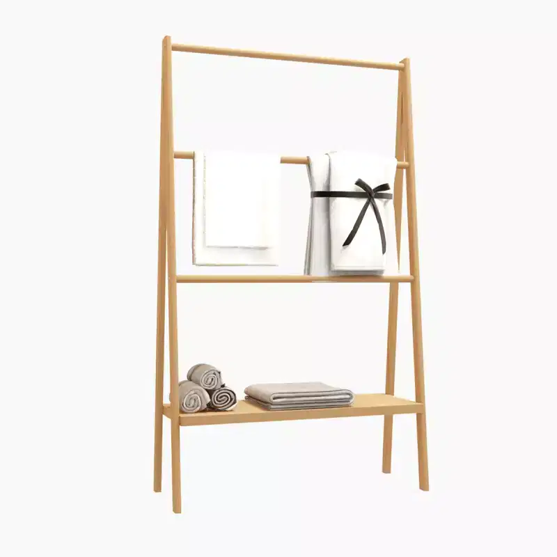 Bamboo Ladder Towel Rack, Freestanding Clothing Rack with Storage Shelf, Bathroom Drying Stand, Display Stand for Bedroom Dressing Room Laundry