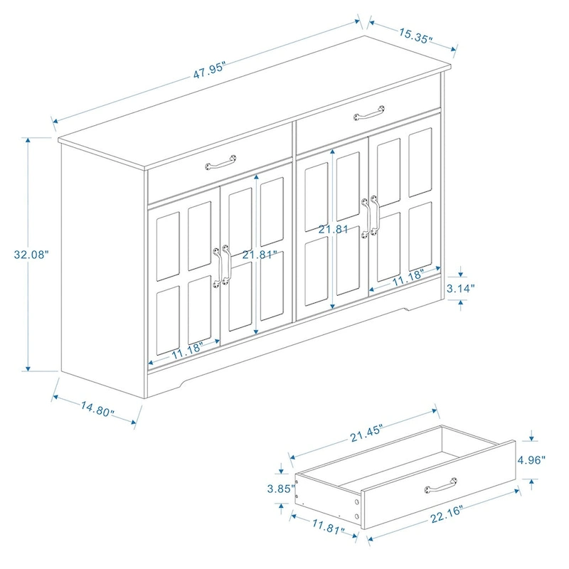 Farmhouse Buffet Cabinet Storage Sideboard with 2 Drawers and 4 Doors