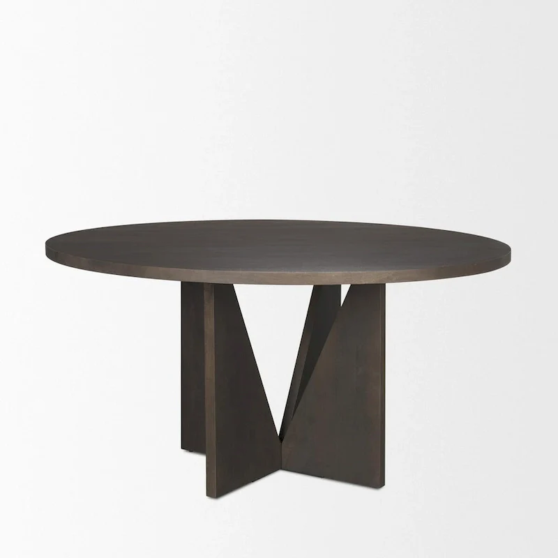 60 Round Textured Espresso Wood w/ Geometrical Base Dining Table - 60.0L x 60.0W x 30.0H