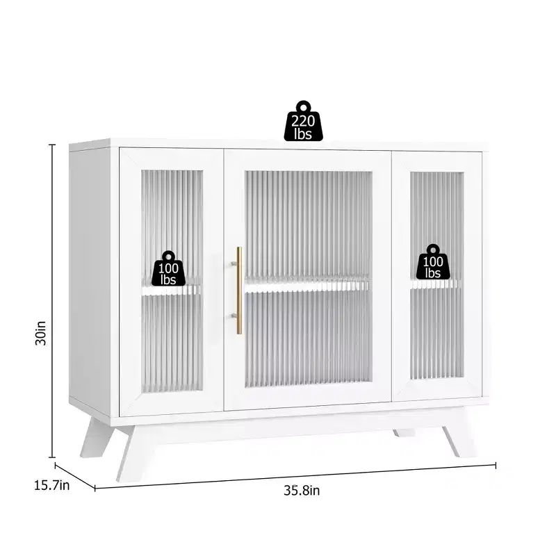 Buffet Cabinet, Sideboard Buffet Storage Cabinet with Adjustable Shelves and Fluted Glass Door, Modern Coffee Bar, Table for Kitchen, Dining Room