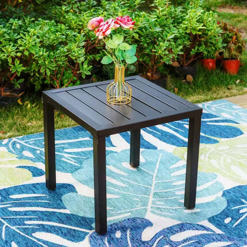 3pc Patio Dining Set with Small Square Side Table & Lightweight Sling Chairs - Captiva Designs: Outdoor Conversation Set