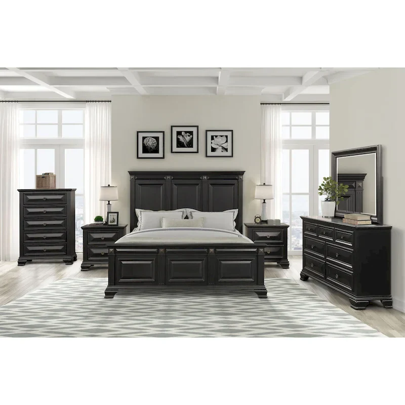 Renova Vintage Black Wood Traditional 6-piece Bedroom Set
