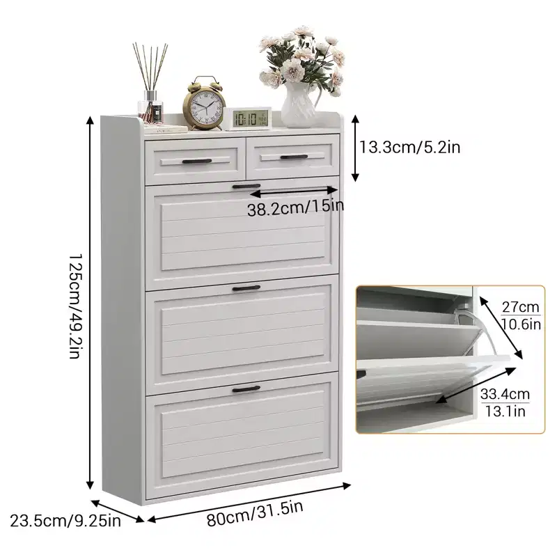 Shoe Cabinet with 3 Flip Drawers & 2 Drawers, Freestanding Shoe Storage Cabinet for Entryway, Shoe Organizer Cabinet, Narrow Shoe Rack