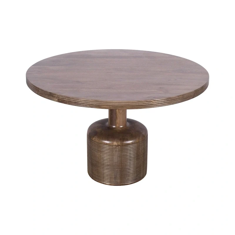 48 Inch Dining Table, Round Top, Pedestal Base, Rich Brown Wood