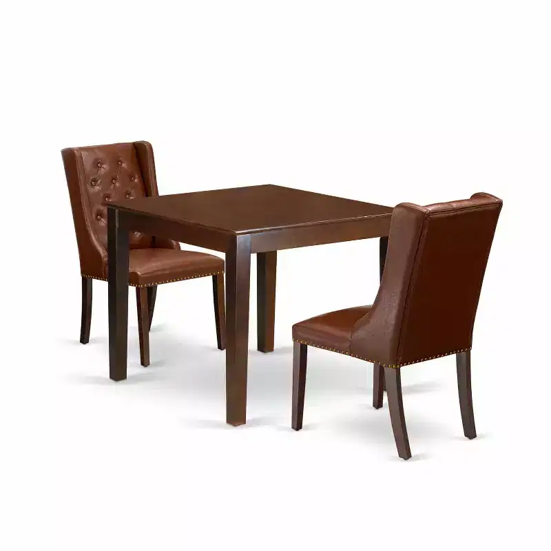 HomeStock 3-Pc Mahogany Finish Solid Wood Top Dining Table Set