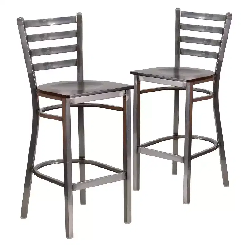 2 Pack Clear Coated Ladder Back Metal Restaurant Barstool