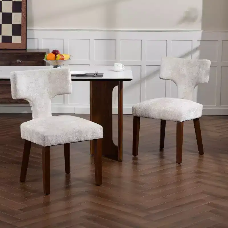 Set of 2 Chenille Upholstered Dining Chairs with Hardwood Frame & Brass Nailhead Trim, 300 lbs