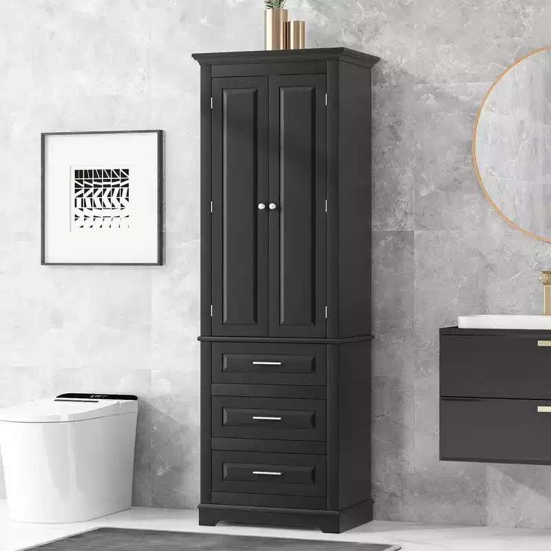 Tall Bathroom Storage Cabinet with Three Drawers