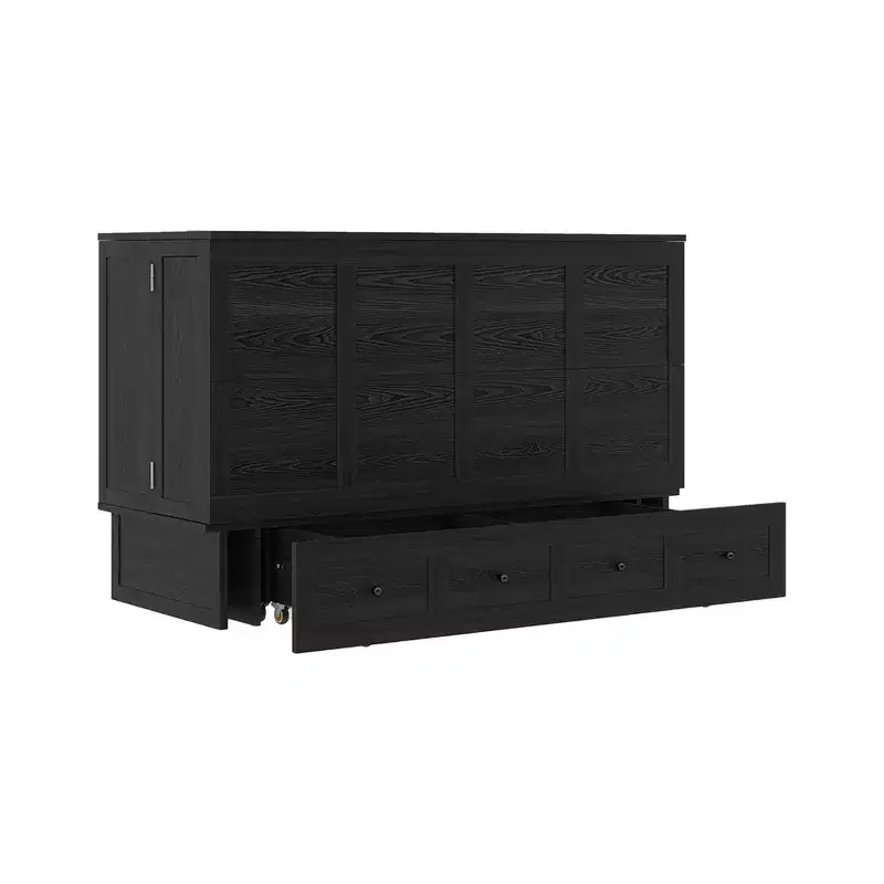 Queen Murphy Bed Chest, Solid Wood Frame with Built-In Charger & Storage Drawer