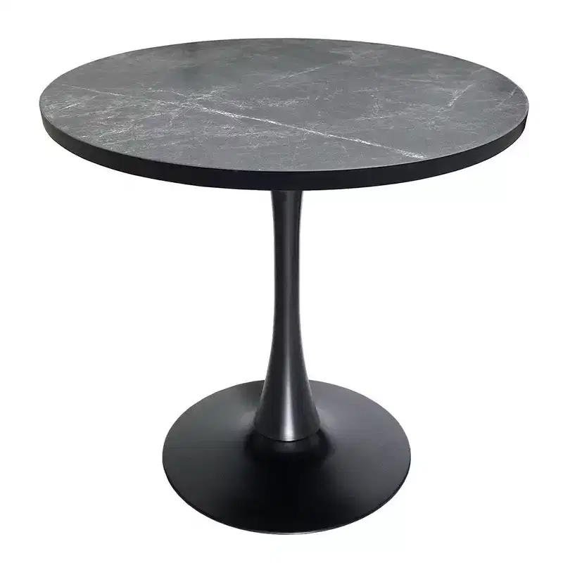 LeisureMod Bristol Mid-Century Modern 36 Round Dining Table  MDF Top with Black Iron Pedestal Base, Accent Table for Kitchen, Dining Room, or Cafe