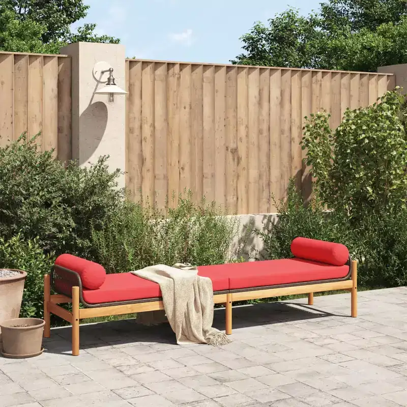 Patio Bench Brown and Red PE Rattan Removable Covers Patio Bench
