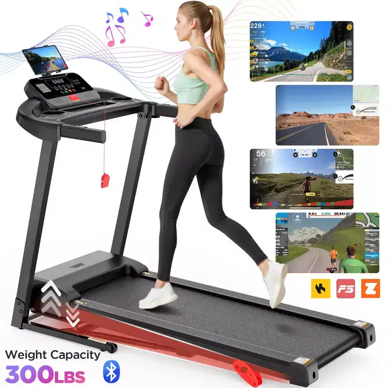 Treadmill for Home with Incline, Folding Treadmill 300lbs Capacity, 0.6-7.5MPH, APP Control, Shock Absorption, 64+3+3+1 Program