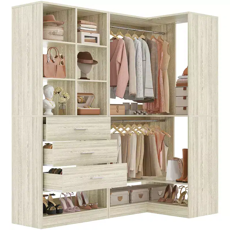 Besiost Set of 2 Freestanding Closet System with 4 Drawers, Walk-In Wardrobe Organizer with Hanging Rod