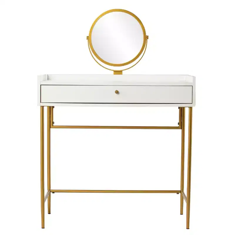Derald Vanity Table With Mirror & Drawer - Gold/White - SEI