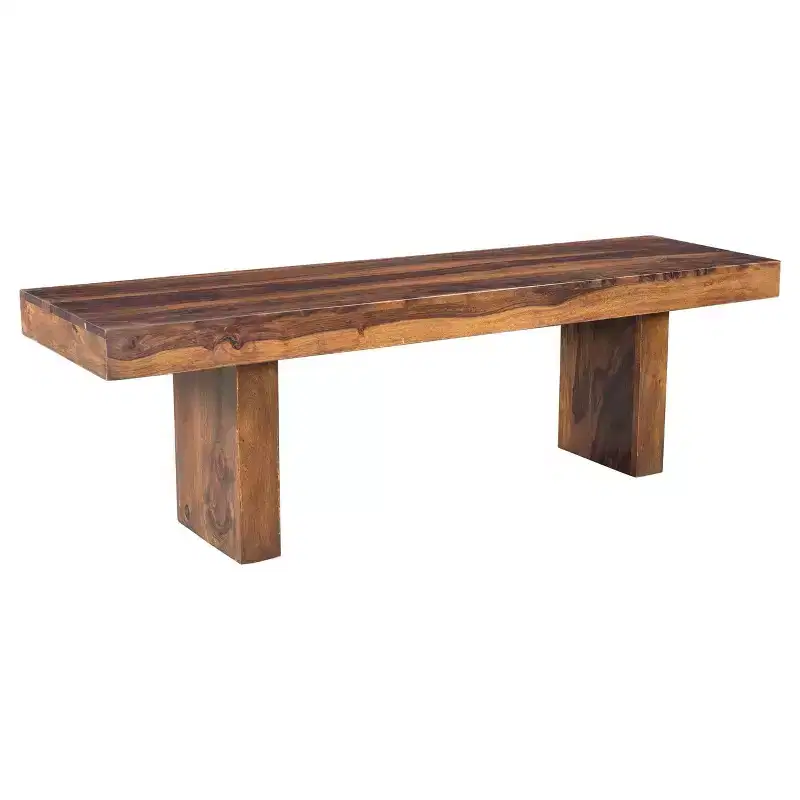 Solid Sheesham Wood 60 Cube Bench - Timbergirl: Rustic Brown, Iron Frame, 3-Seater, Storage, 300 lb Capacity