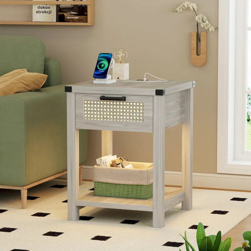 End Table With Light And Charging Station