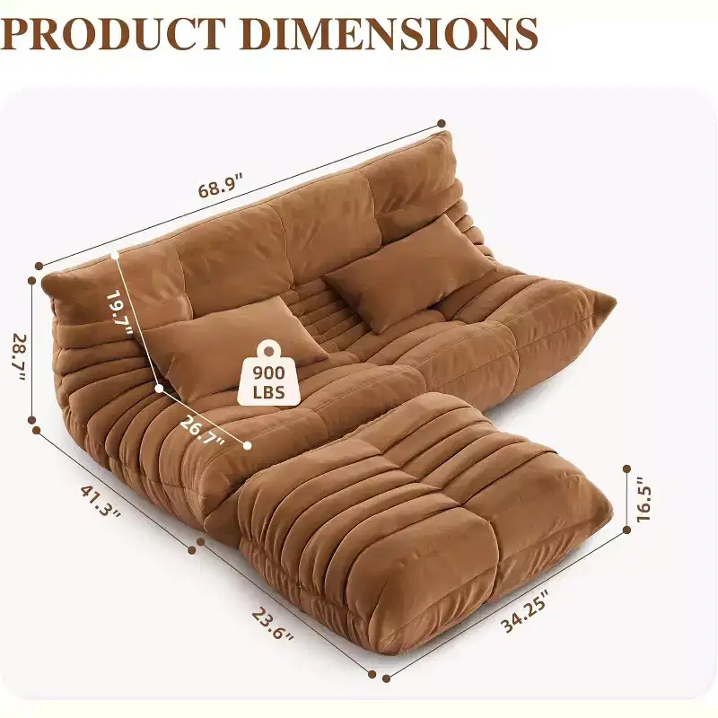 Oversized Fireside Bean Bag Sofa & Ottoman, Pet-Friendly Faux Suede Loveseat for Living Room, Office, No Assembly