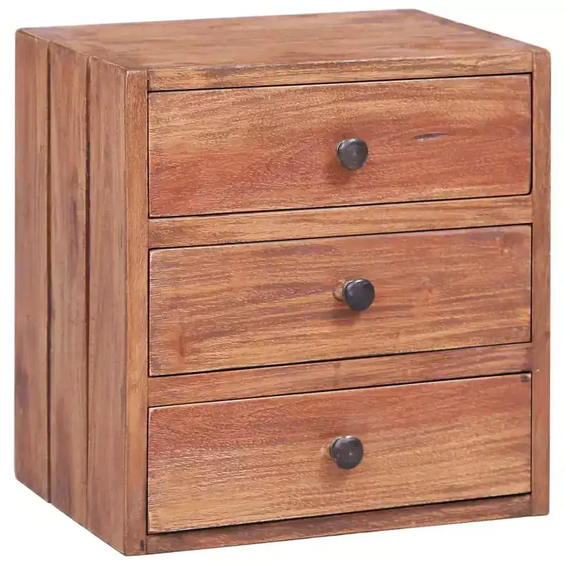 Brown 3-Drawer Solid Mahogany Nightstand, Single