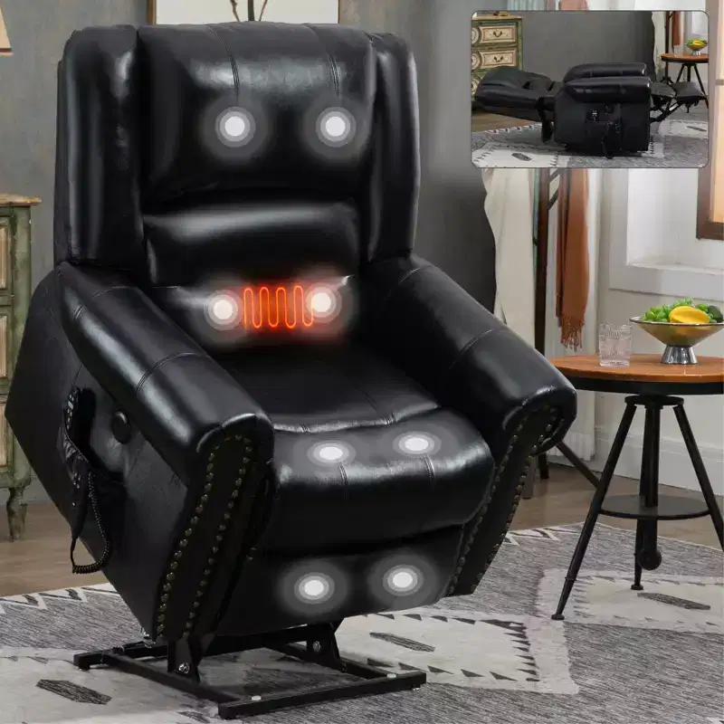 CLIHOME Power Lift Recliner Chair Heat Massage Dual Motor Infinite Position, Genuine Leather, Heavy Duty Motion Mechanism with USB Ports