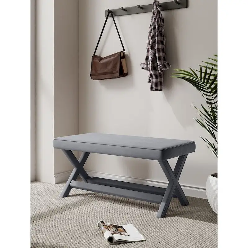 Manhattan Comfort Abigail Mid-Century Modern Velvet Upholstered Bench