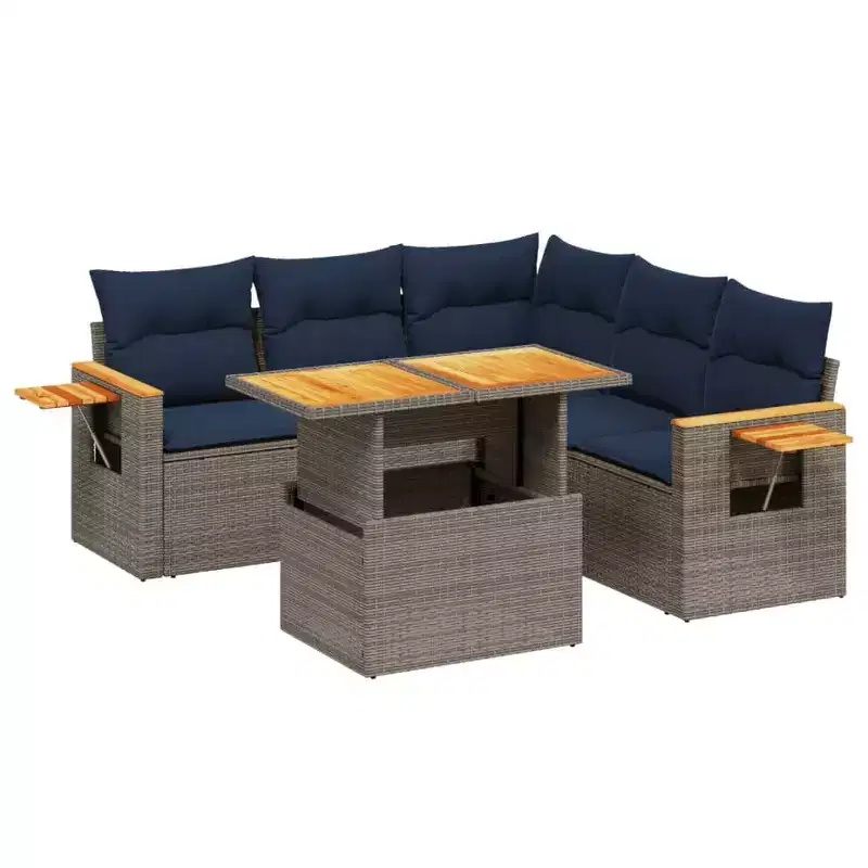 vidaXL 6 Piece Patio Sofa Set with Cushions Gray Poly Rattan